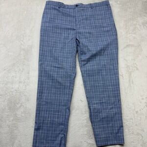 Michael Strahan Pants Men 40x30 Blue Plaid Modern Fit Drawstring Dress NWT